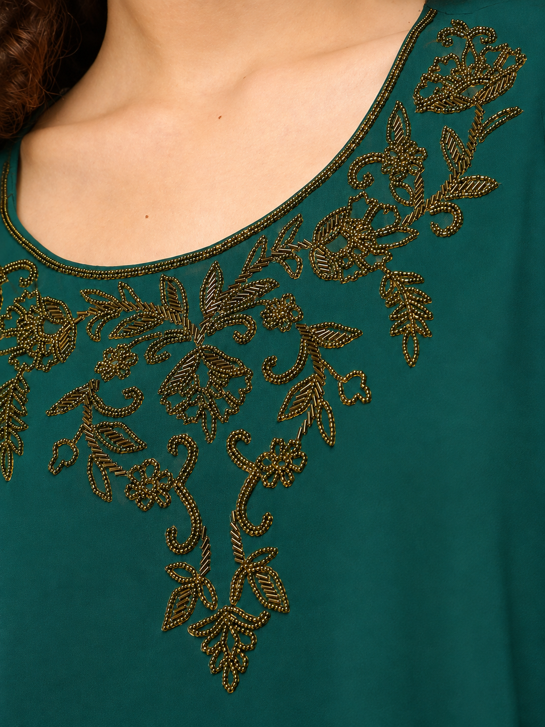 Green Drape Embroidered Top