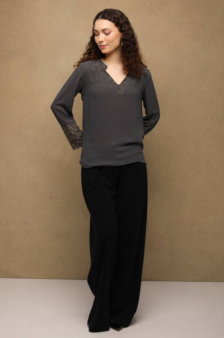 Dark Grey Embellished Top