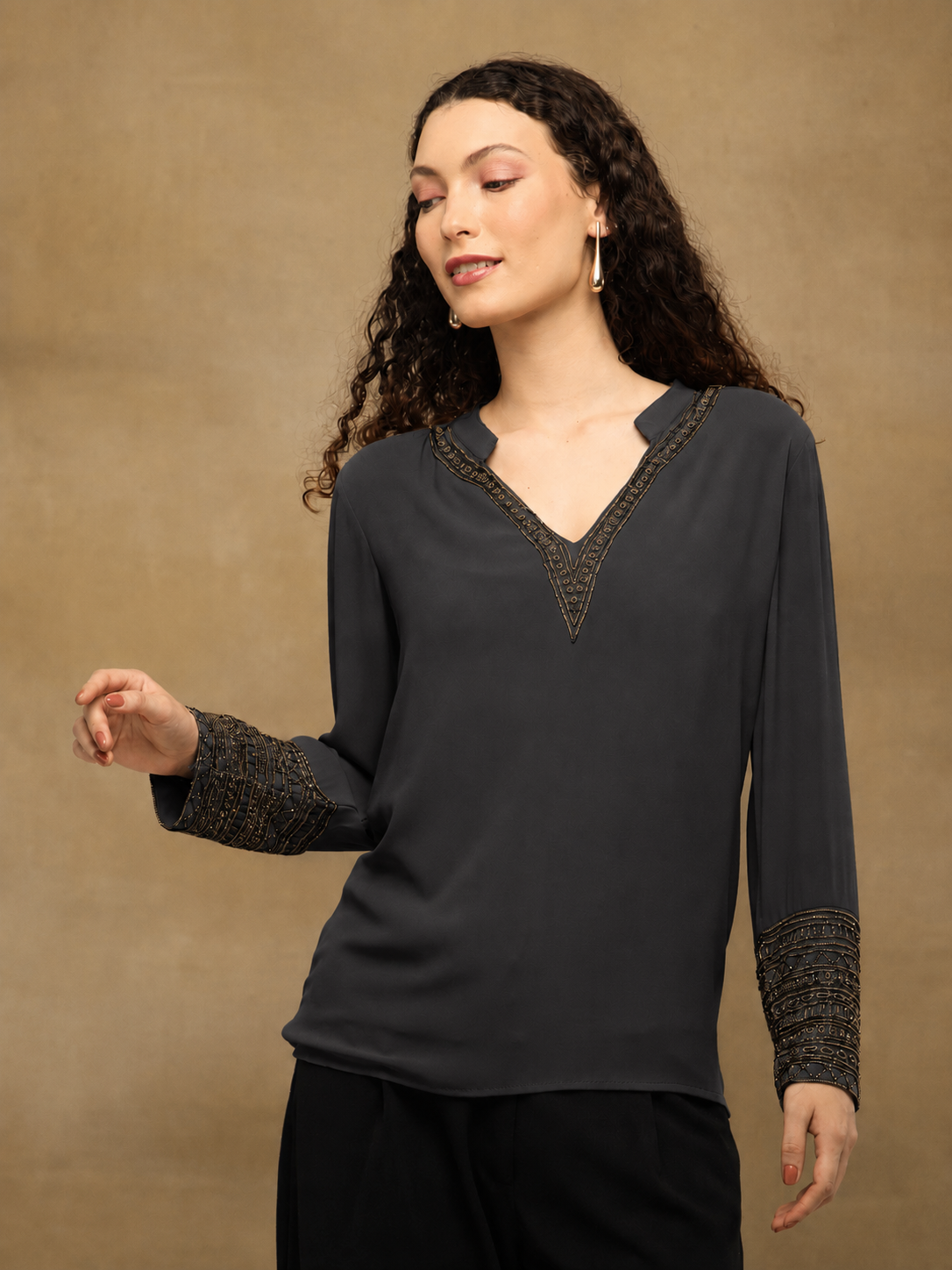 Dark Grey Embellished Top