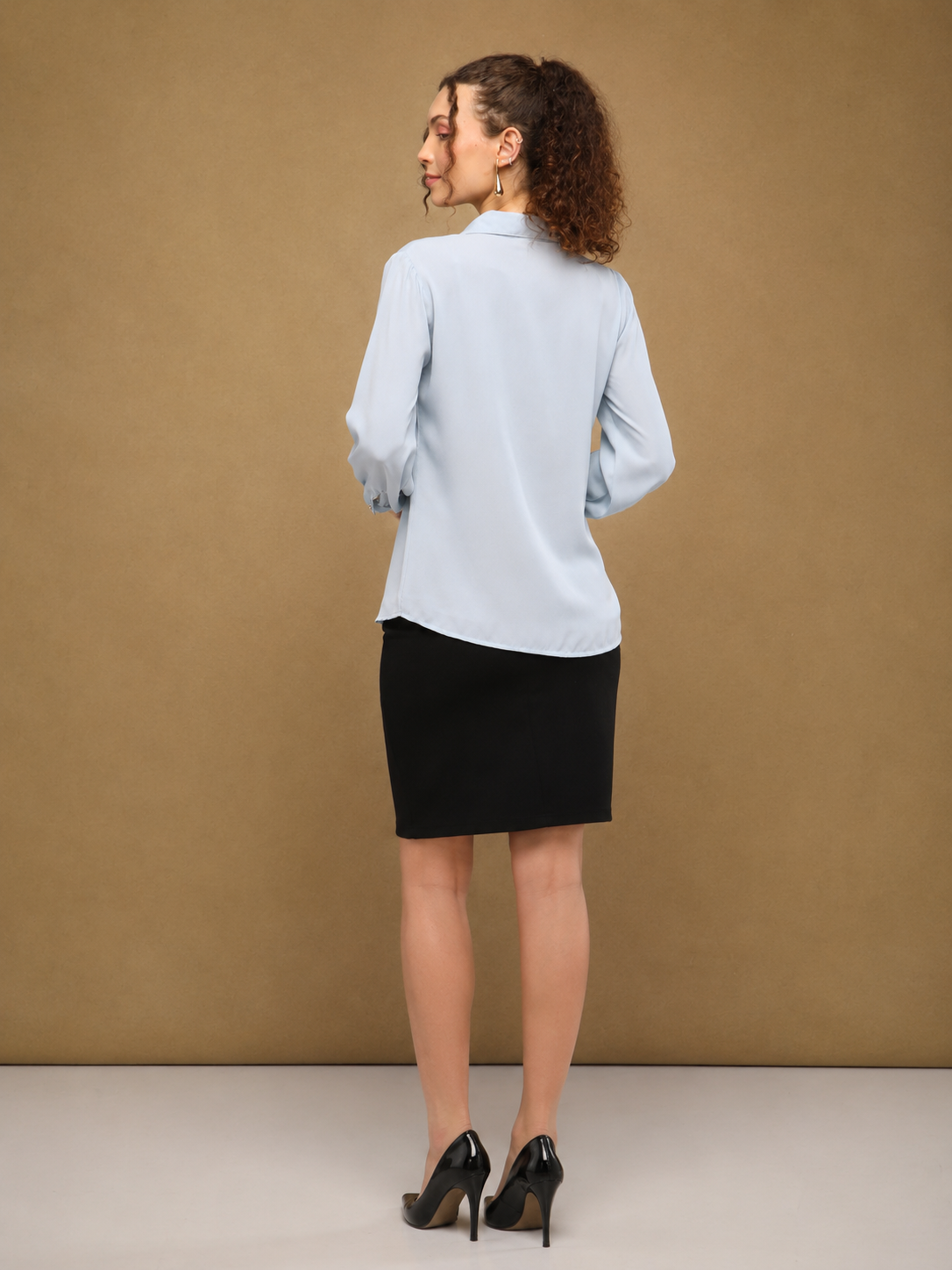 Golden Petals Mist Blue Shirt