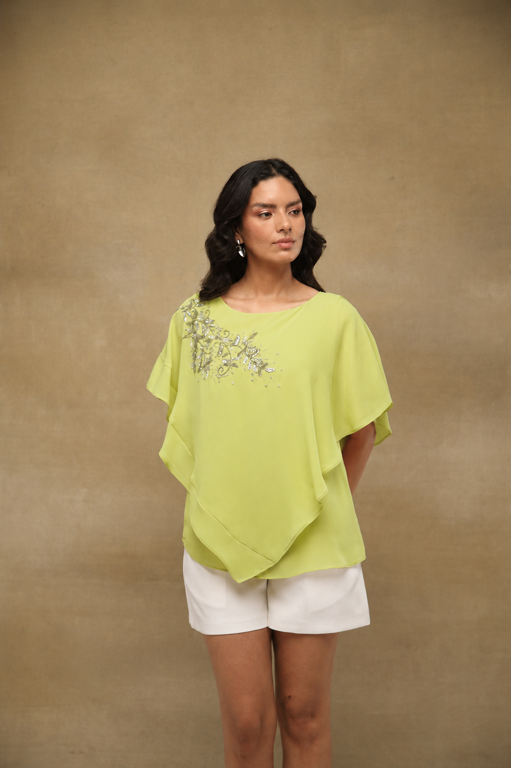 Lime Green Embellished Poncho