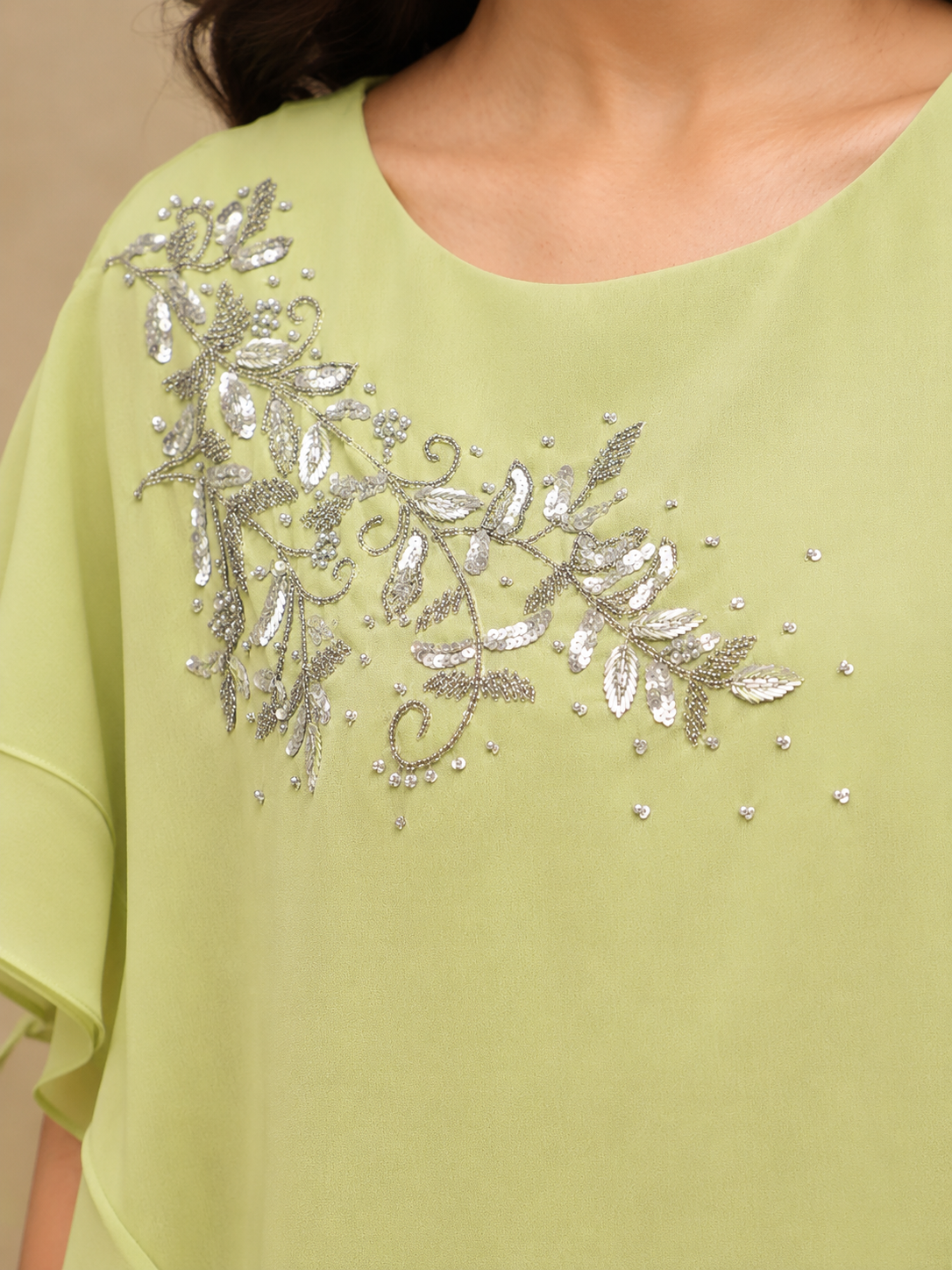 Lime Green Embellished Poncho