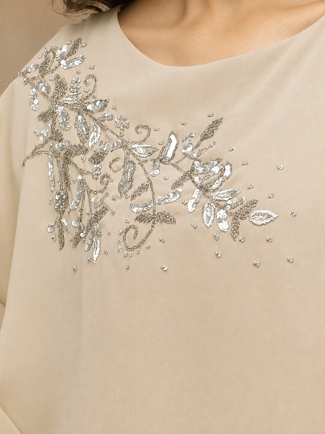 Beige Embellished  Poncho