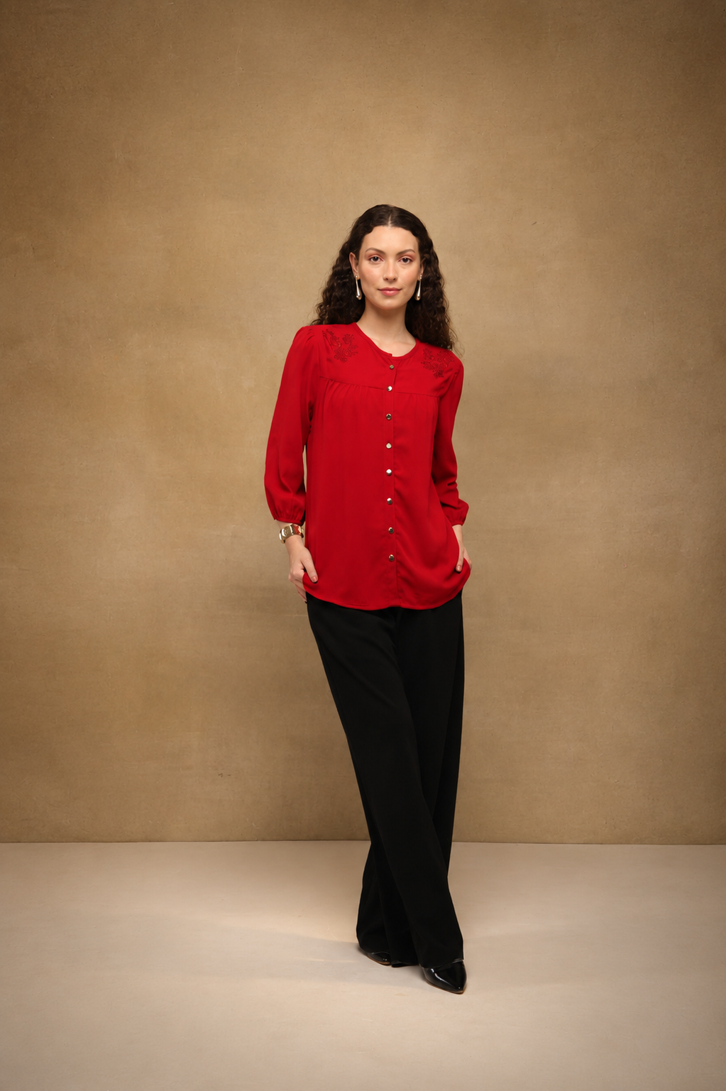 Crystal Round Neck Red Top