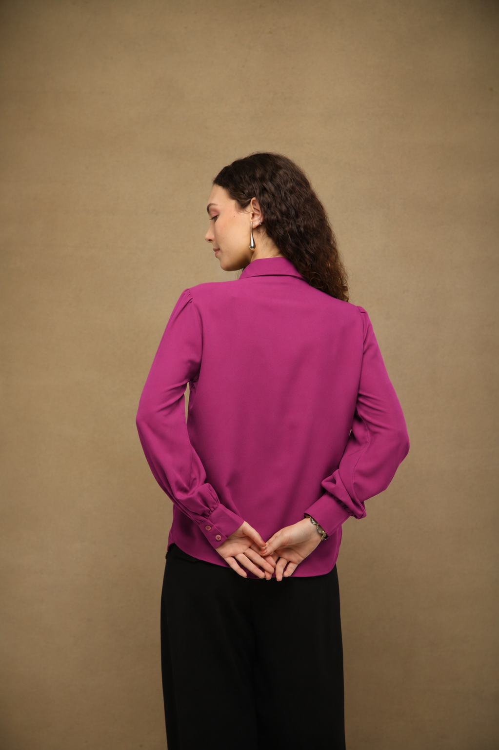 Magenta Linear Crystal Tie-up Shirt