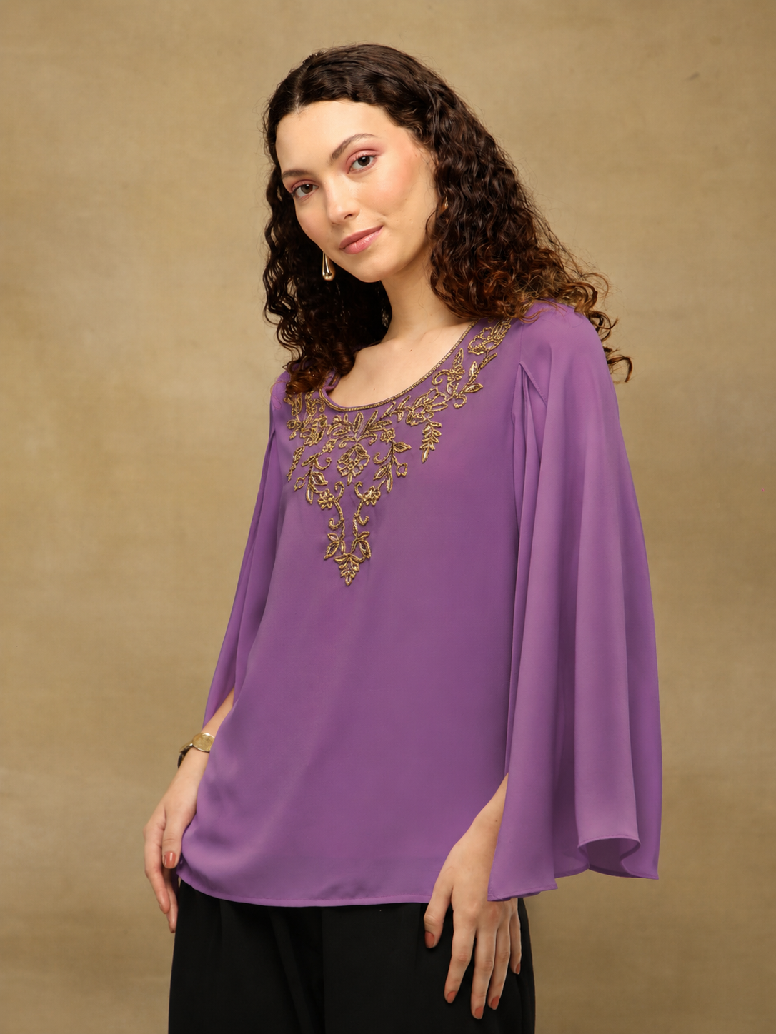 Purple Drape Embroidered Top