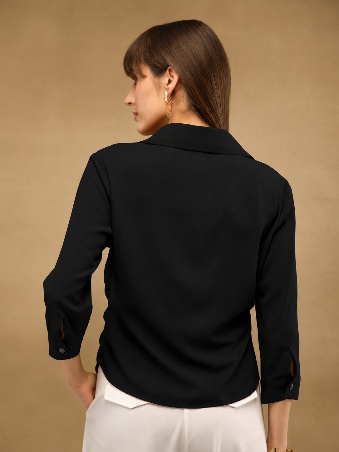 Black Front Gathered Shirt