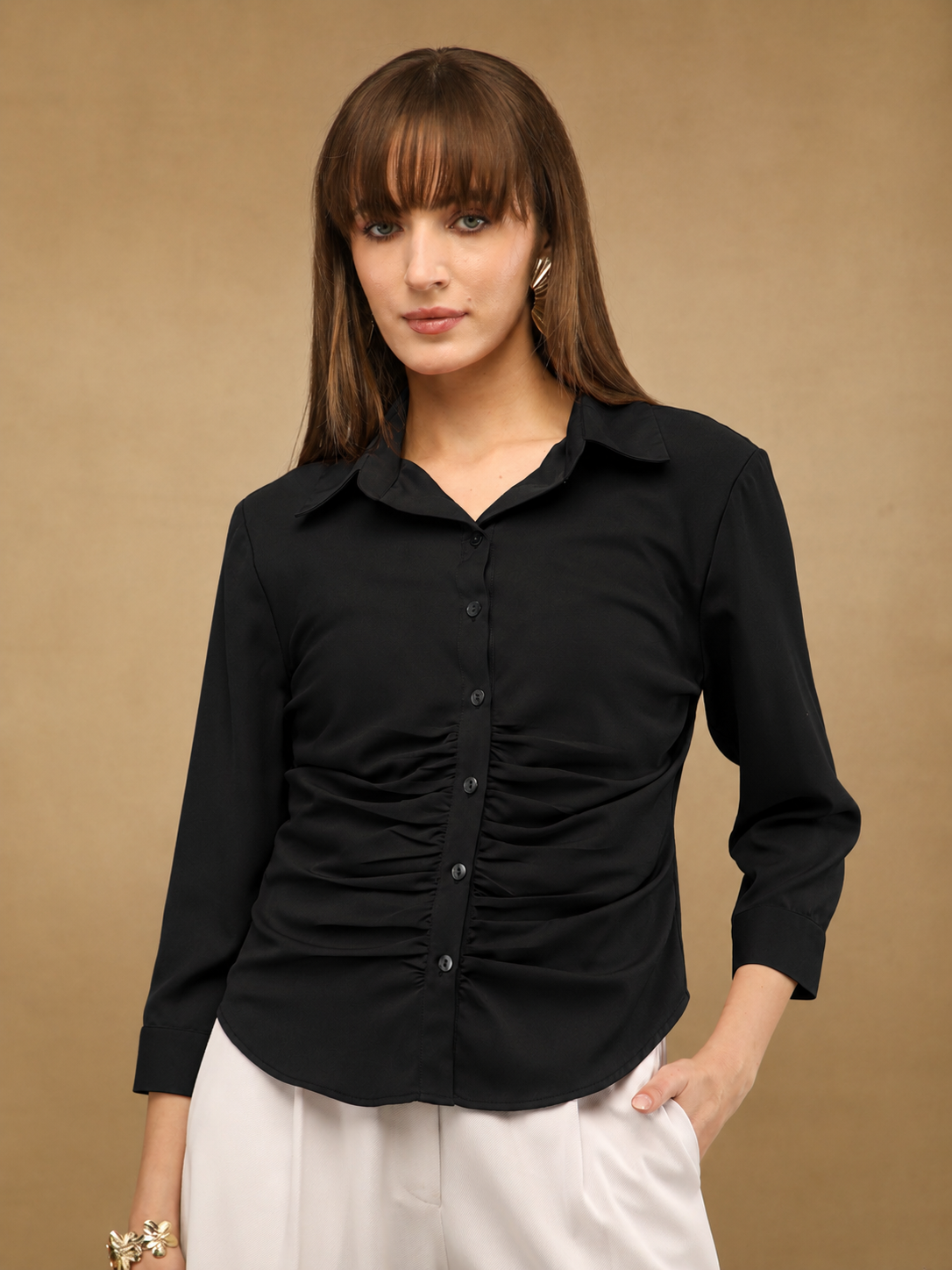 Black Front Gathered Shirt