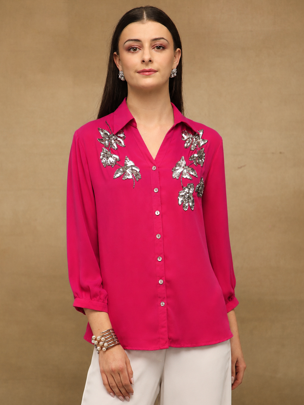 Butterfly Sequin Fuchsia Shirt