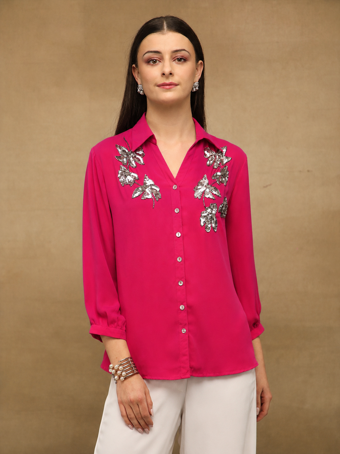 Butterfly Sequin Fuchsia Shirt