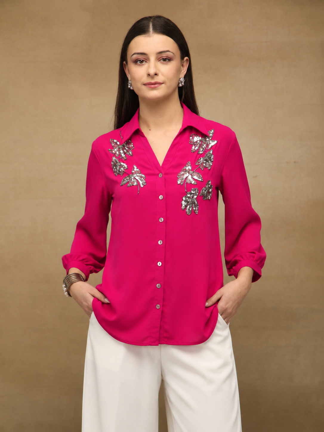 Butterfly Sequin Fuchsia Shirt
