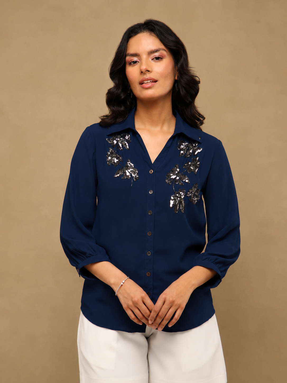 Butterfly Sequin Navy Shirt