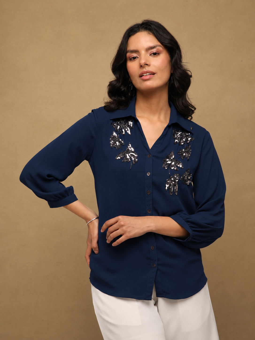 Butterfly Sequin Navy Shirt