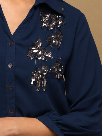 Butterfly Sequin Navy Shirt