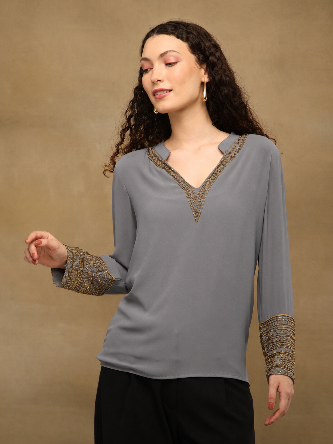 Charcoal Embellished Top