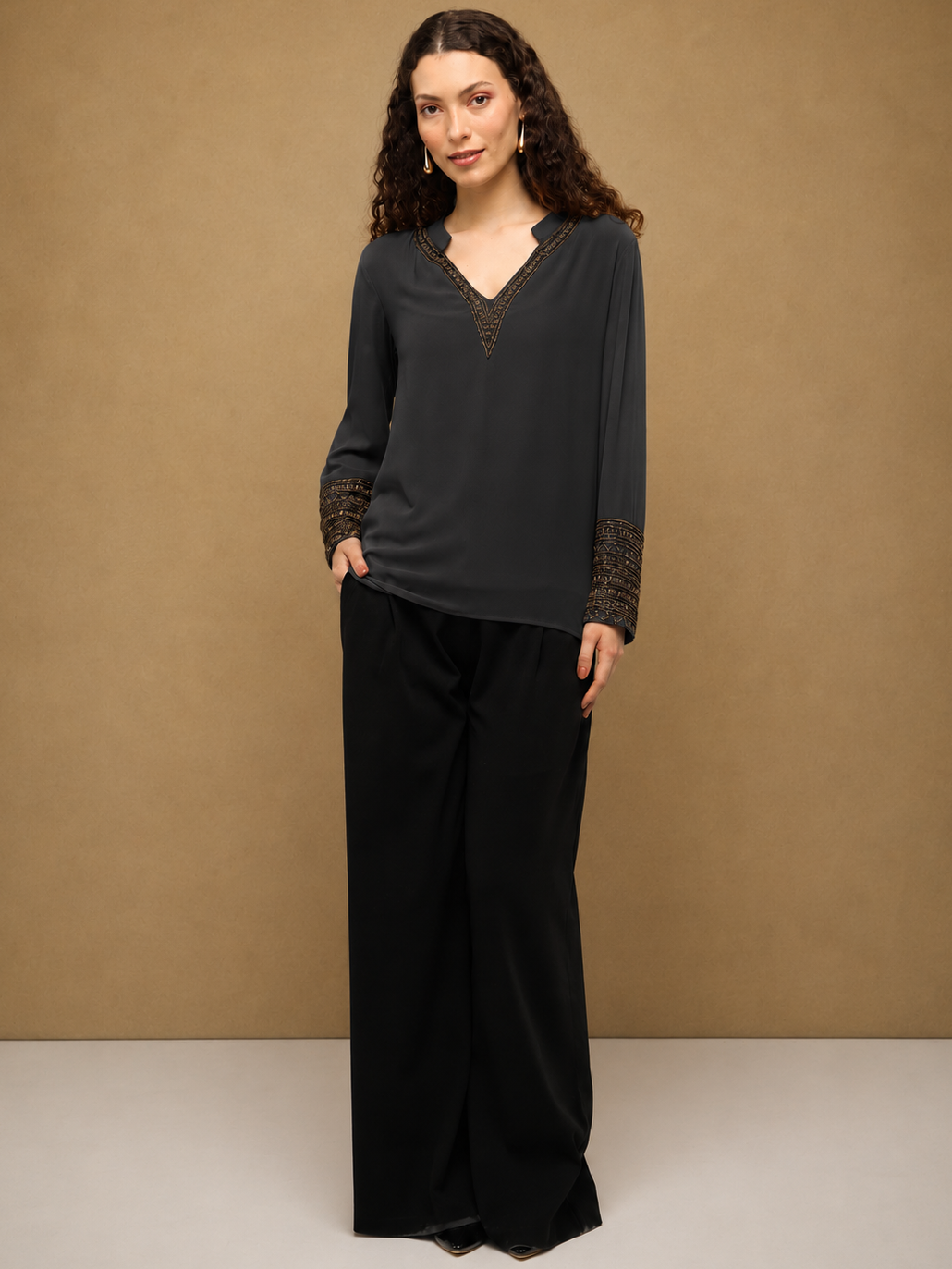 Dark Grey Embellished Top