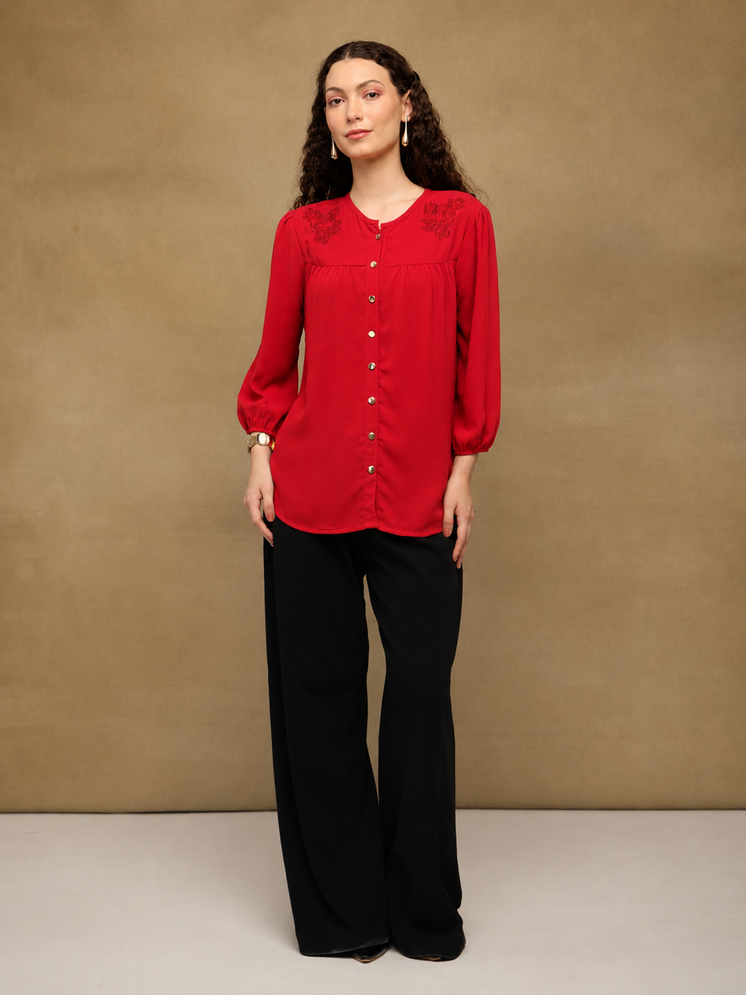 Crystal Round Neck Red Top
