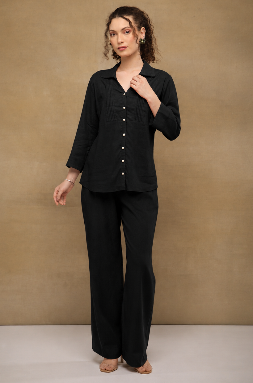Black Drawstring Linen Pants