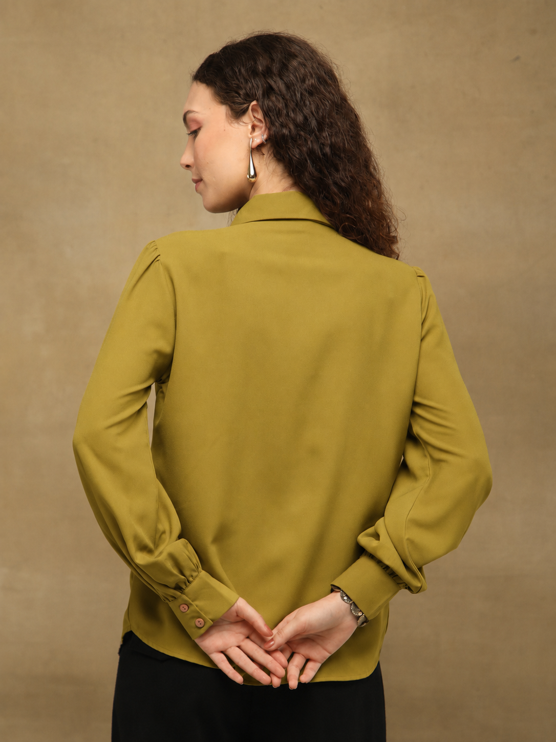 Warm taupe Linear Crystal Tie-up Shirt