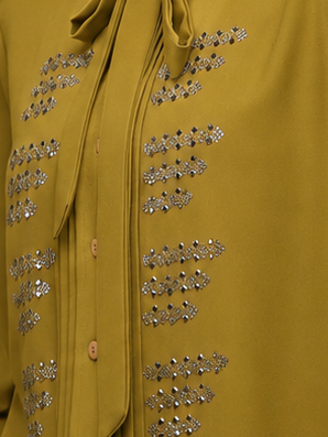Warm taupe Linear Crystal Tie-up Shirt