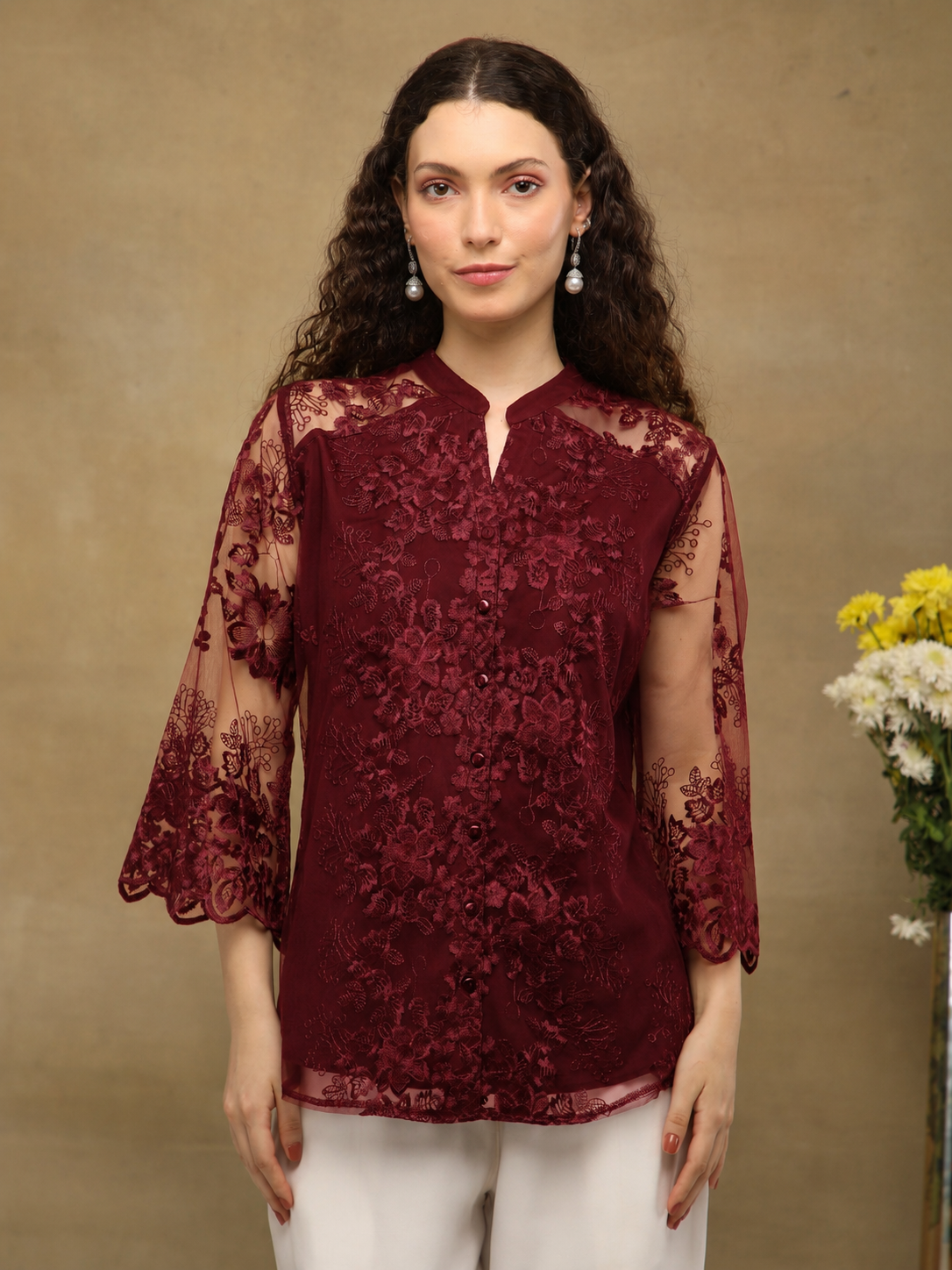 Ruby Sheer Yoke Lace Shirt (Copy)