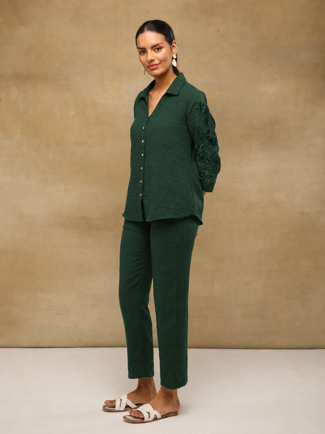 Bottle Green Embroidered Shirt (Copy)