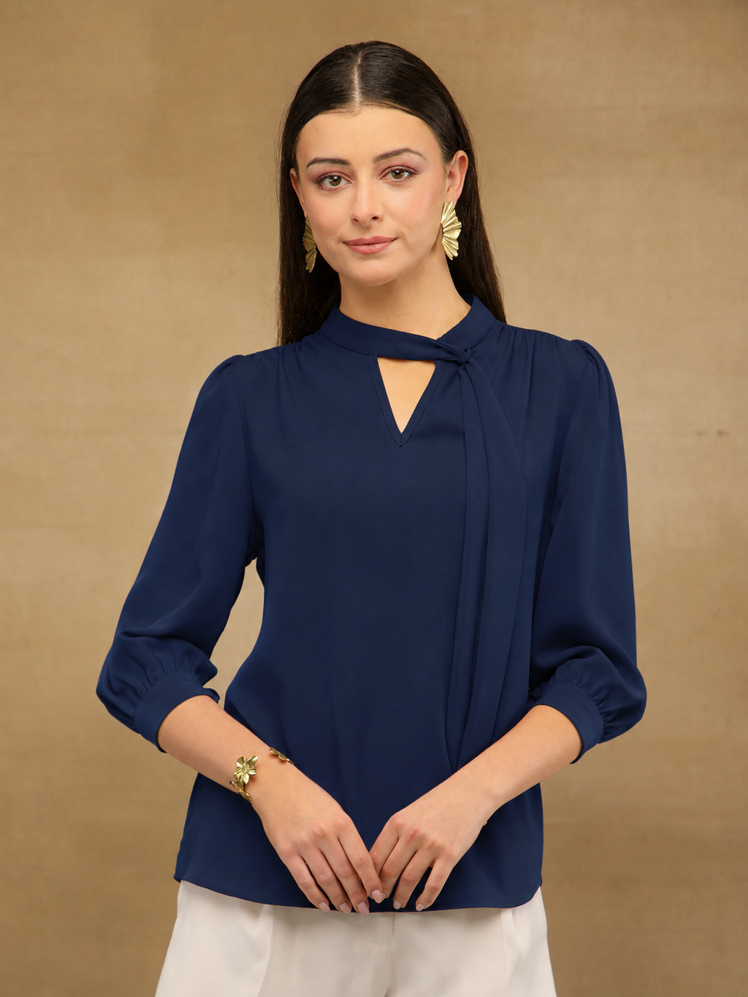 Navy Tie Neck Top (Copy)