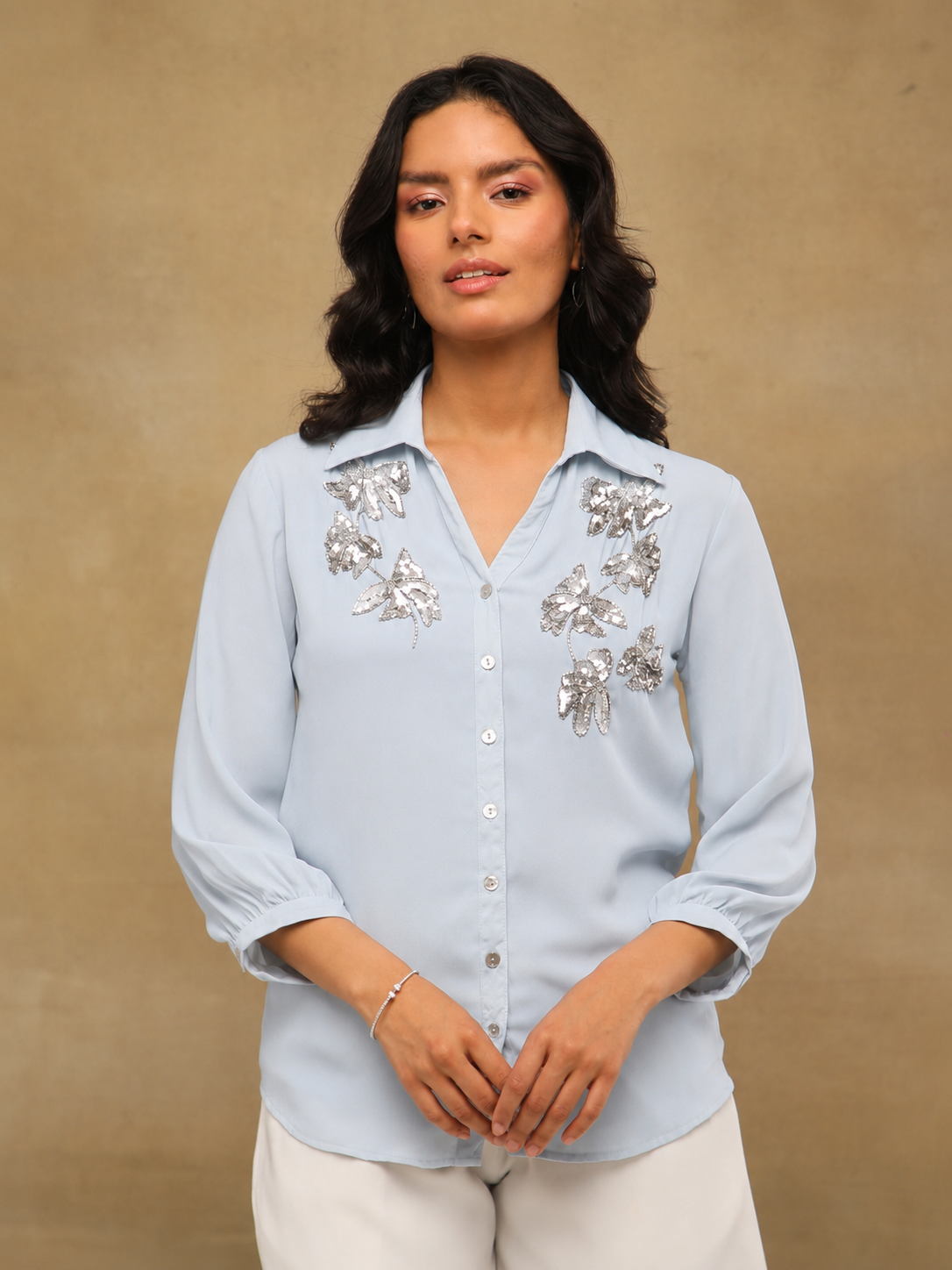 Butterfly Sequin Mist Blue Shirt (Copy)