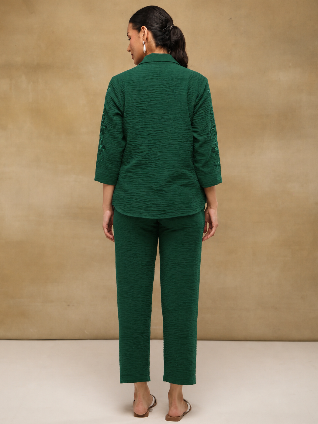 Bottle Green Embroidered Shirt