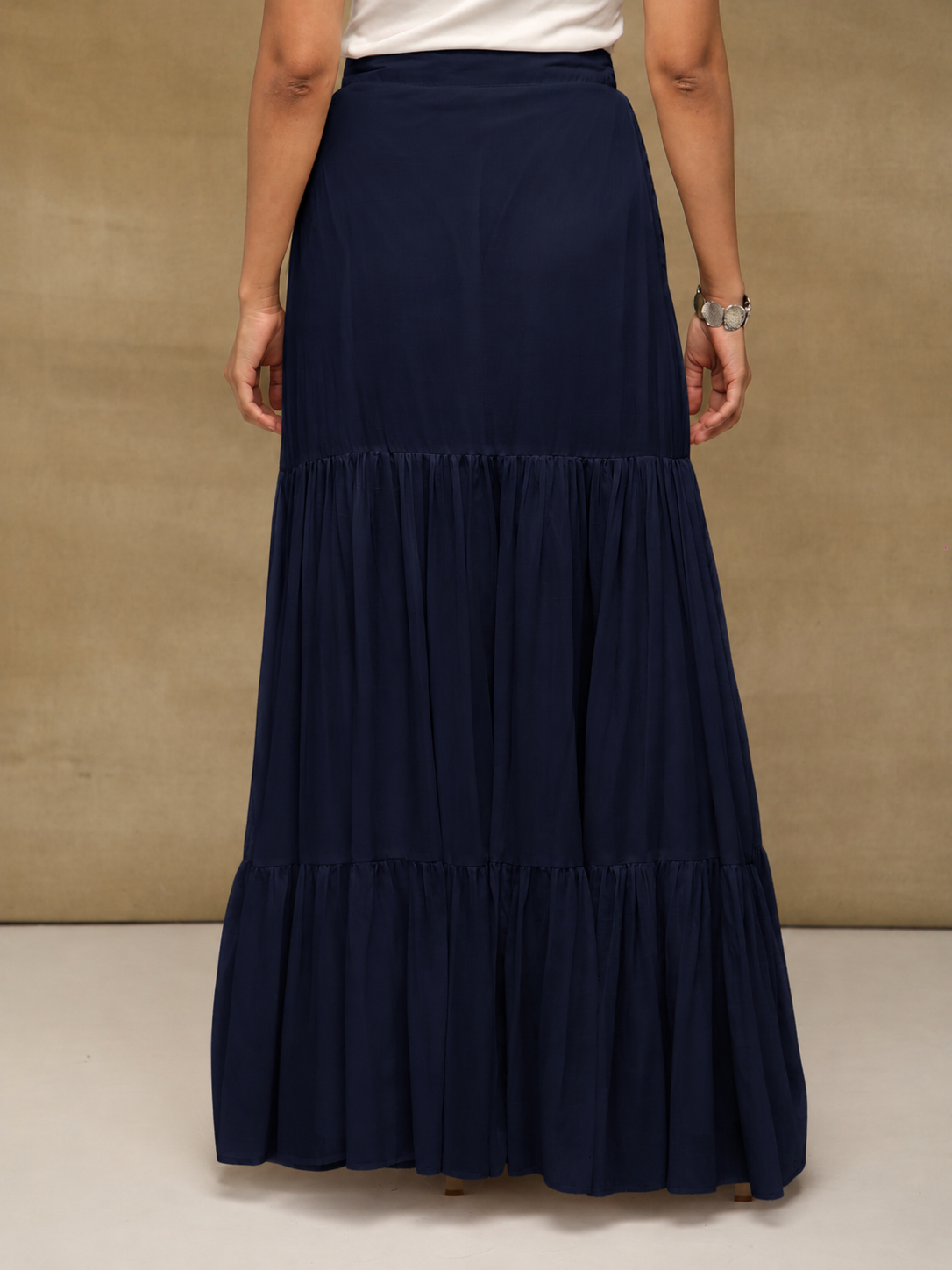 Navy Tiered Maxi Skirt