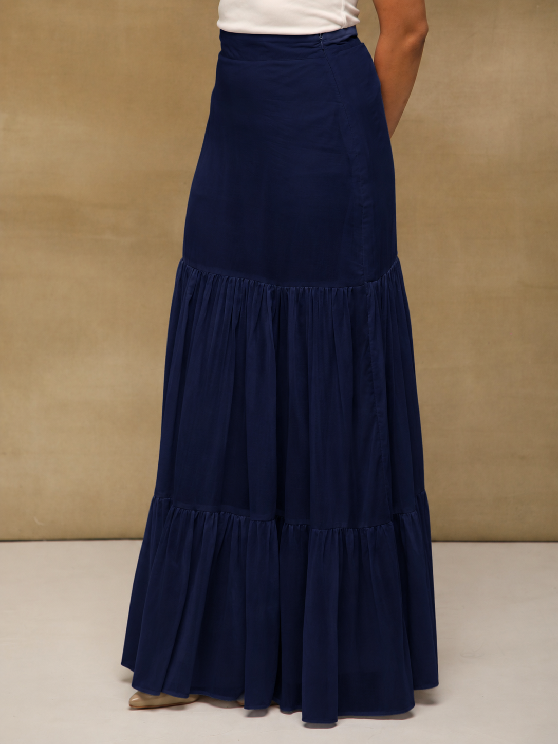 Navy Tiered Maxi Skirt