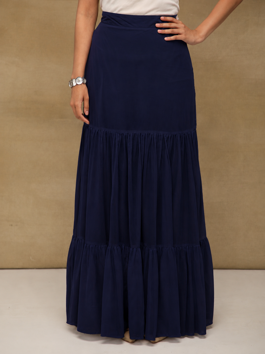 Navy Tiered Maxi Skirt
