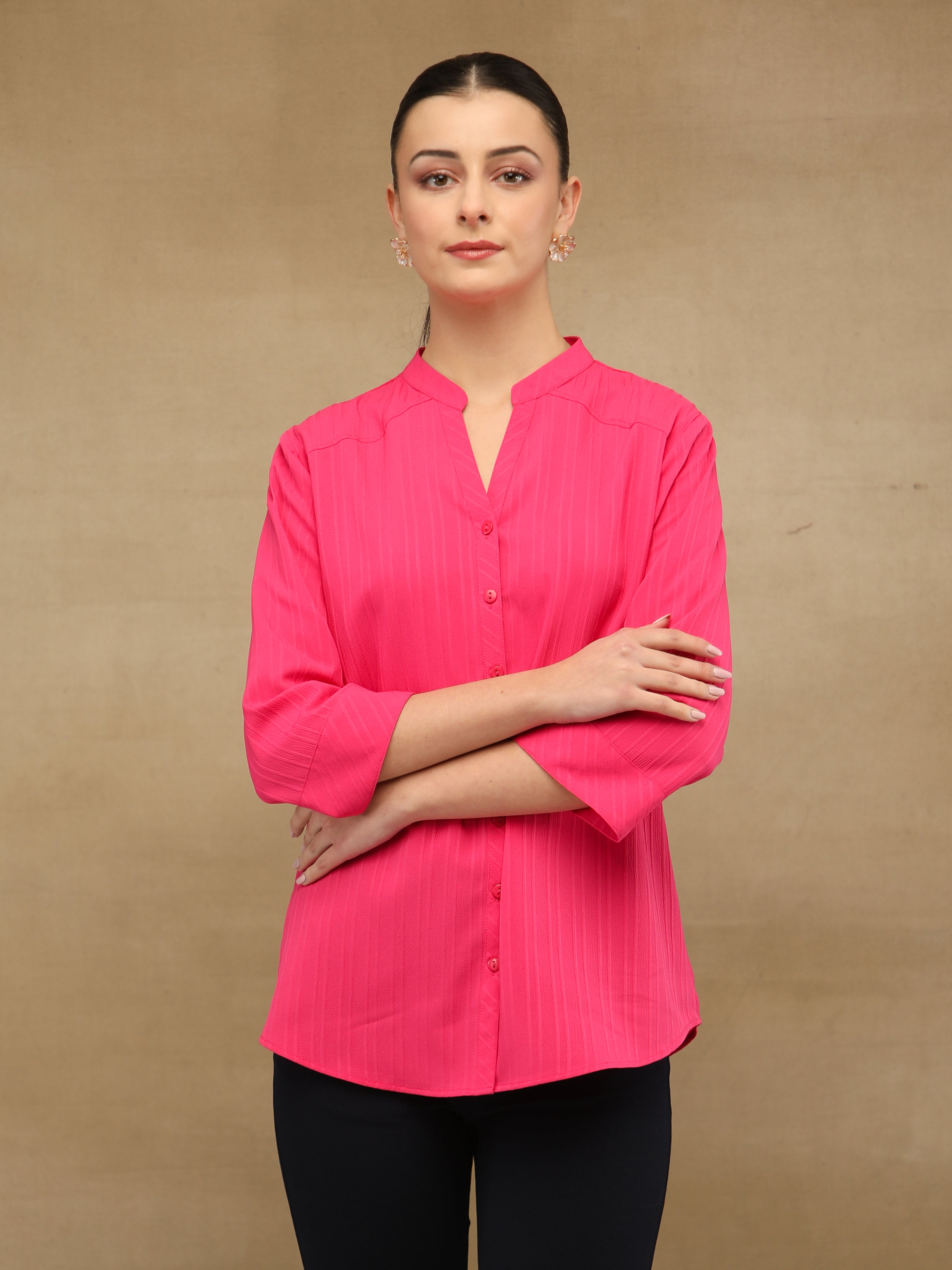Textured Stripe Pink Shirt