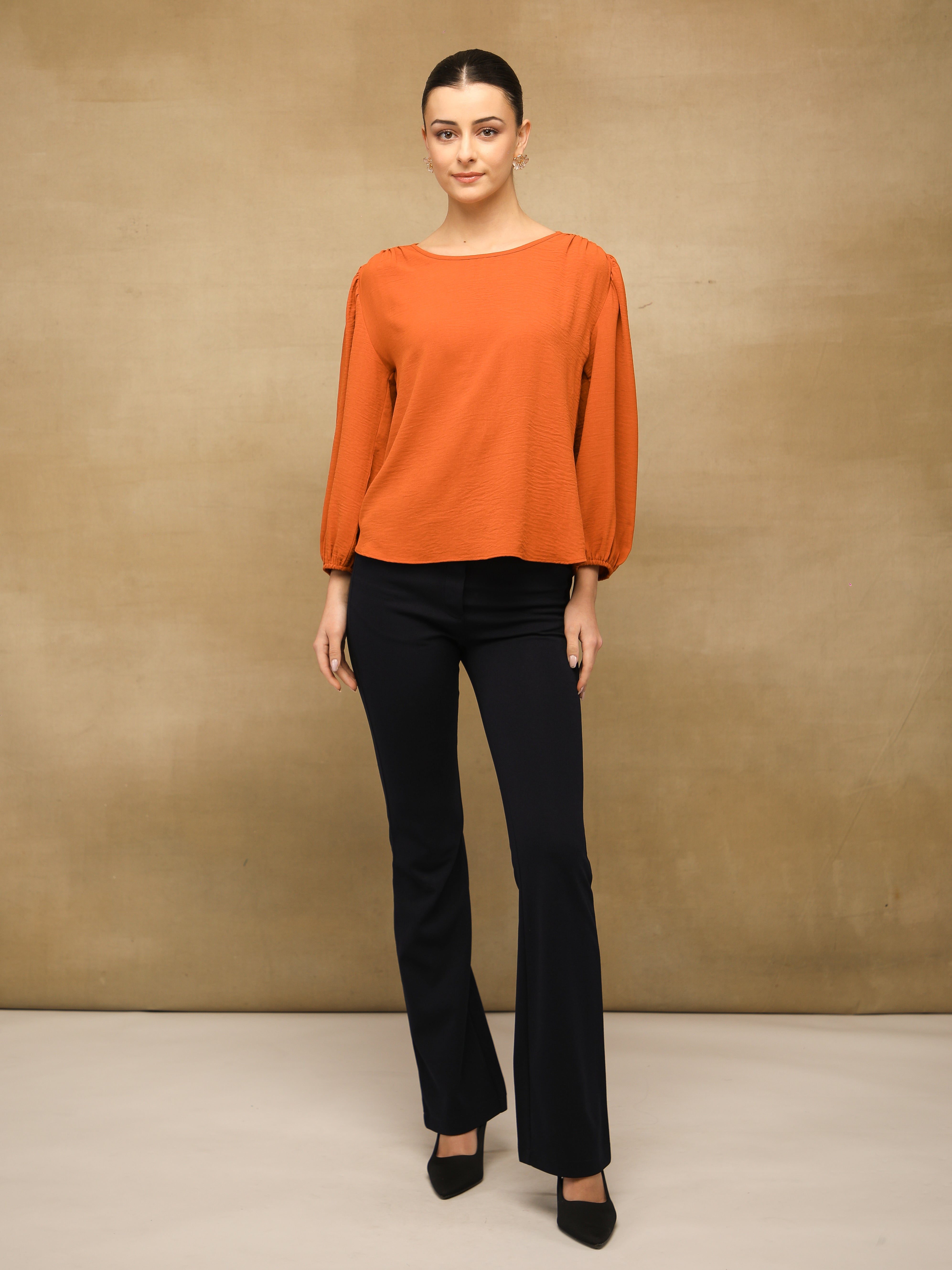 Rust Slit Sleeve Top