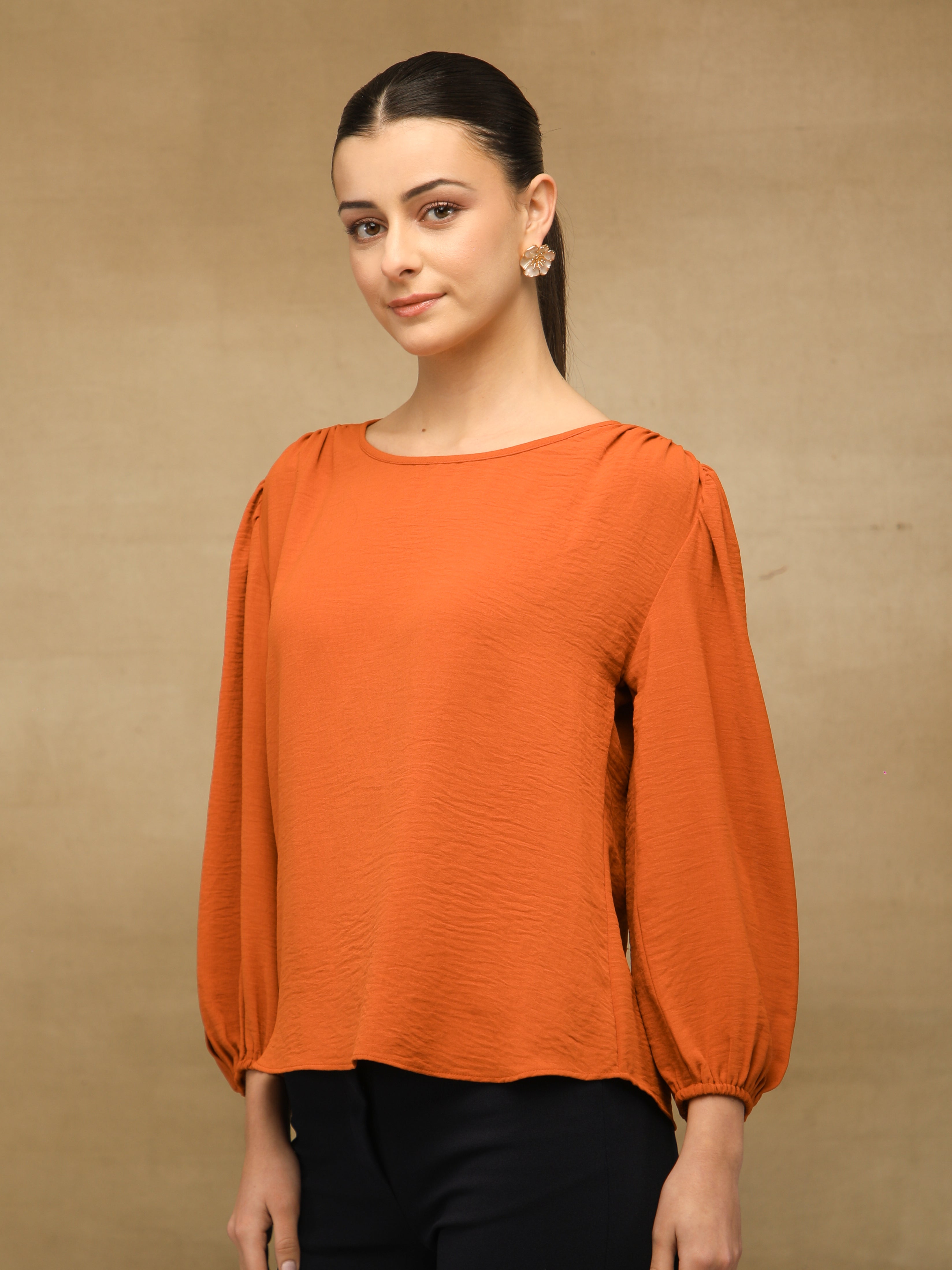 Rust Slit Sleeve Top