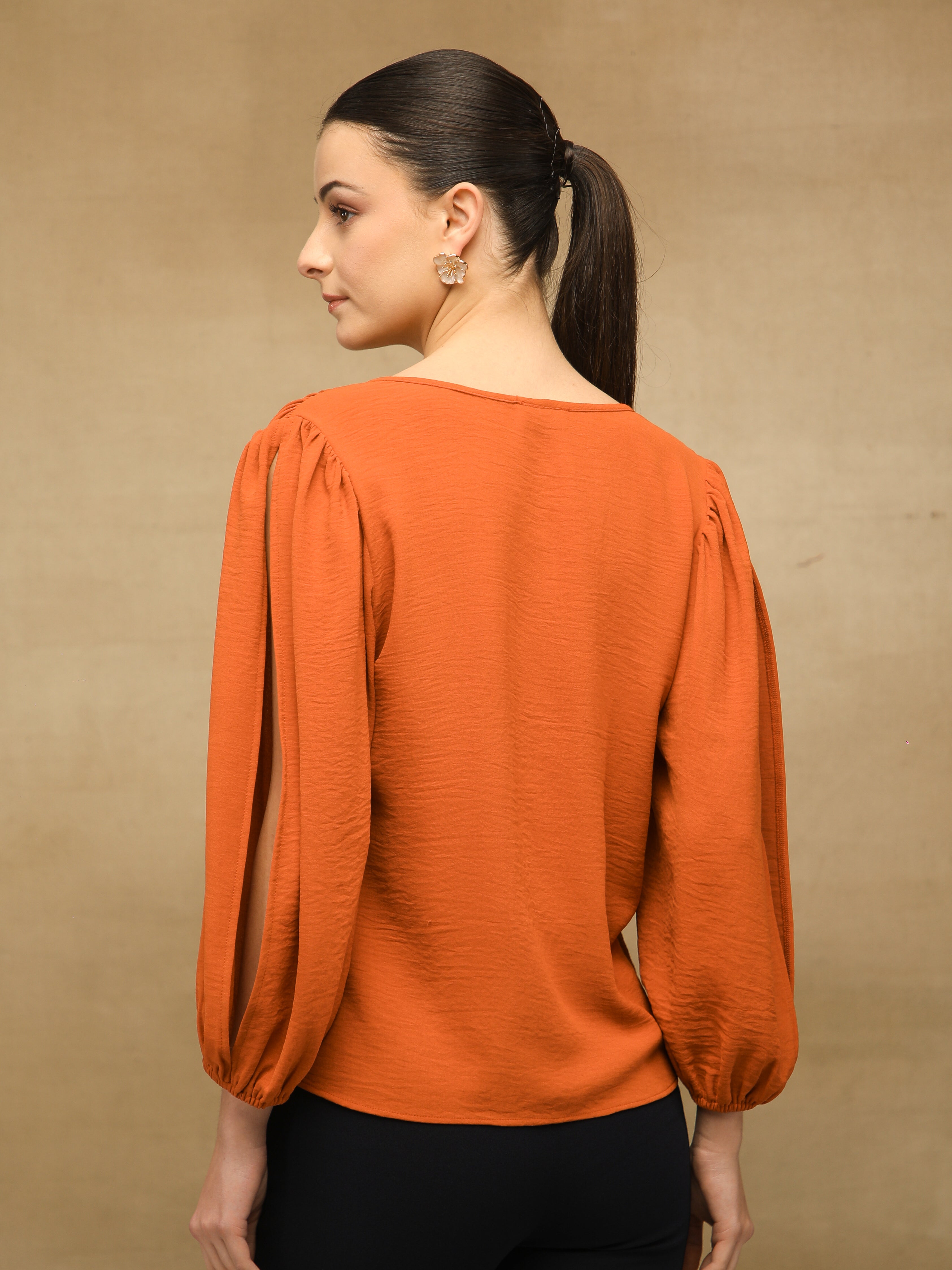 Rust Slit Sleeve Top