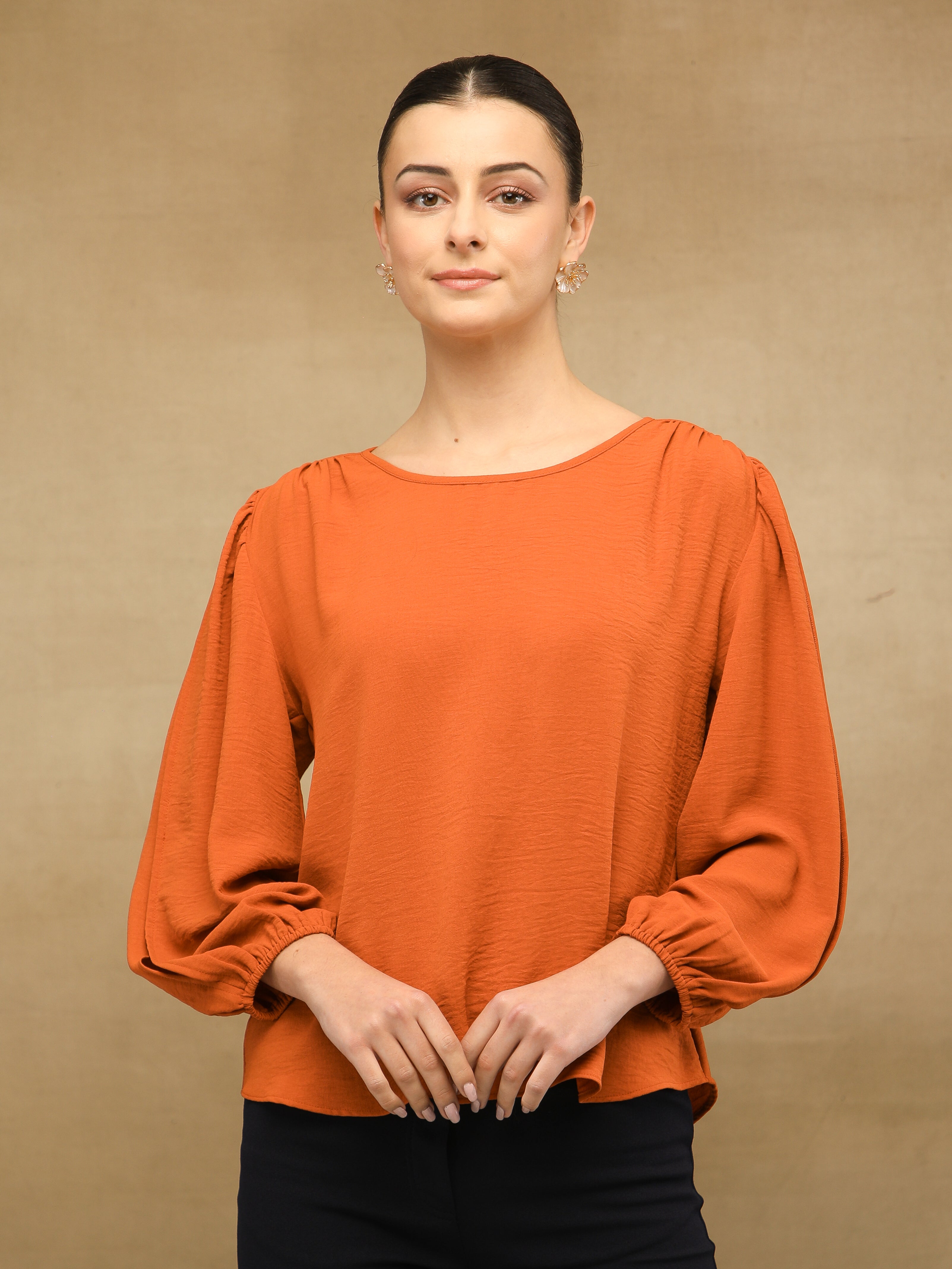 Rust Slit Sleeve Top