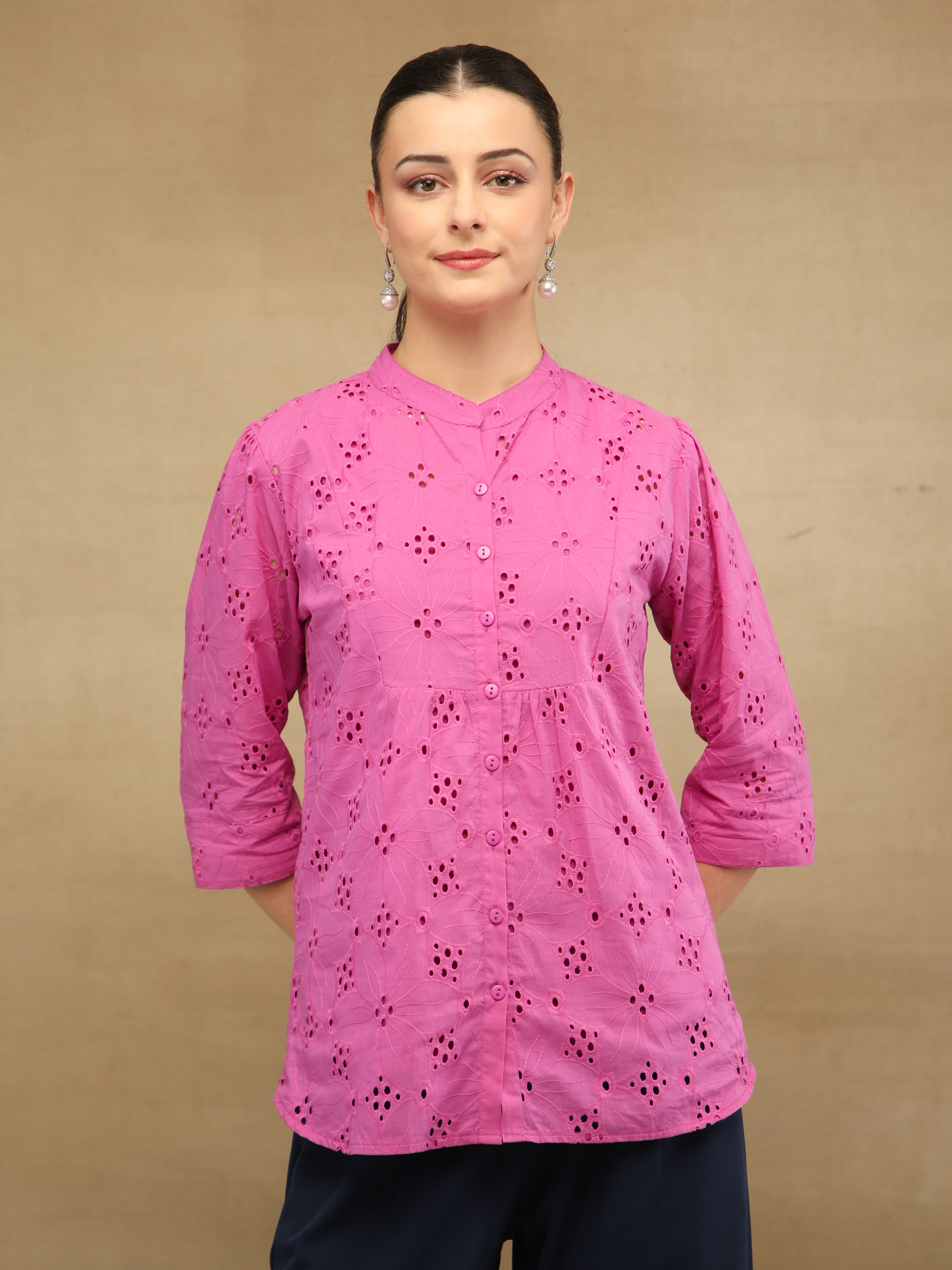 Magenta Schiffli Shirt