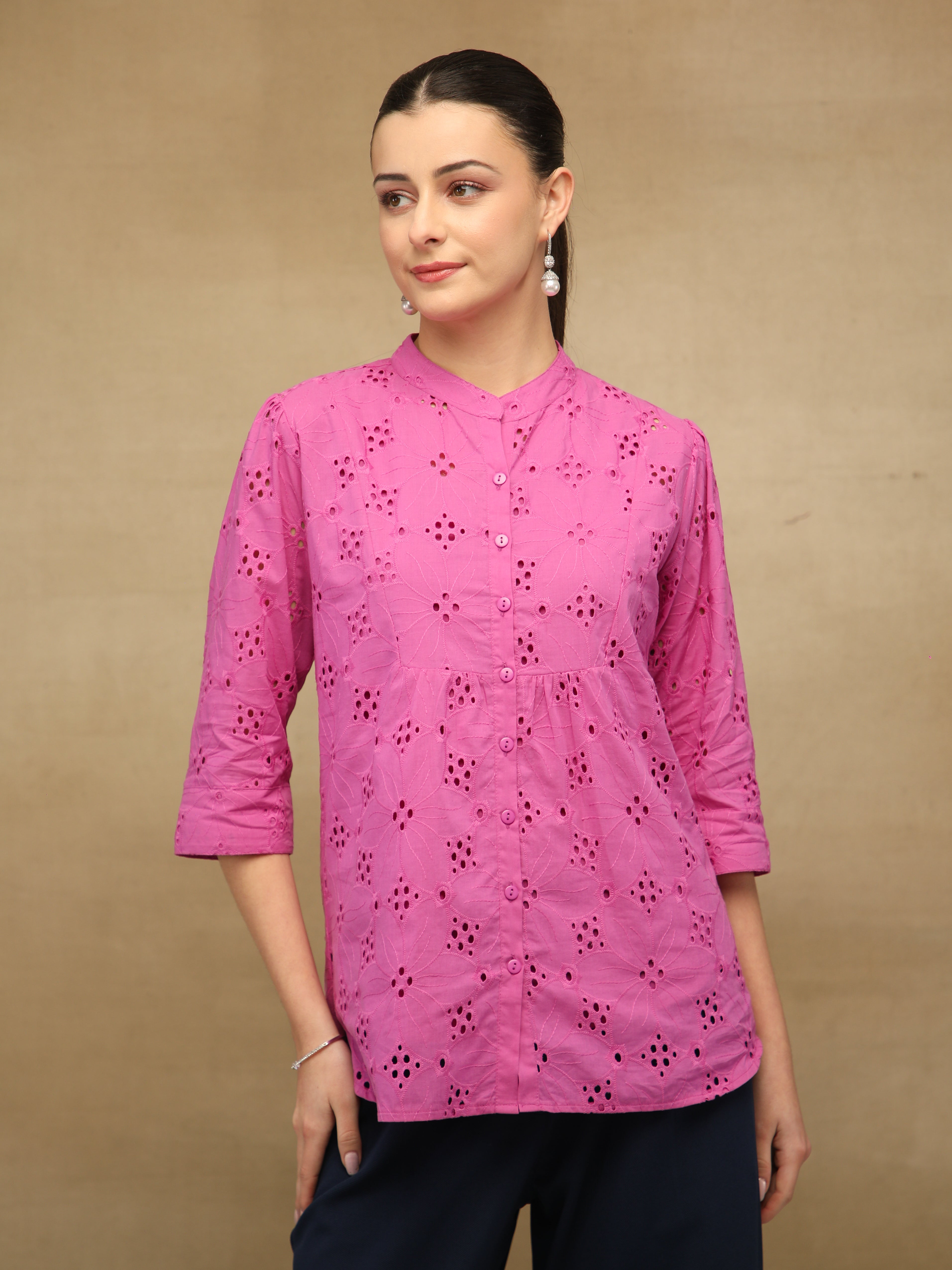 Magenta Schiffli Shirt