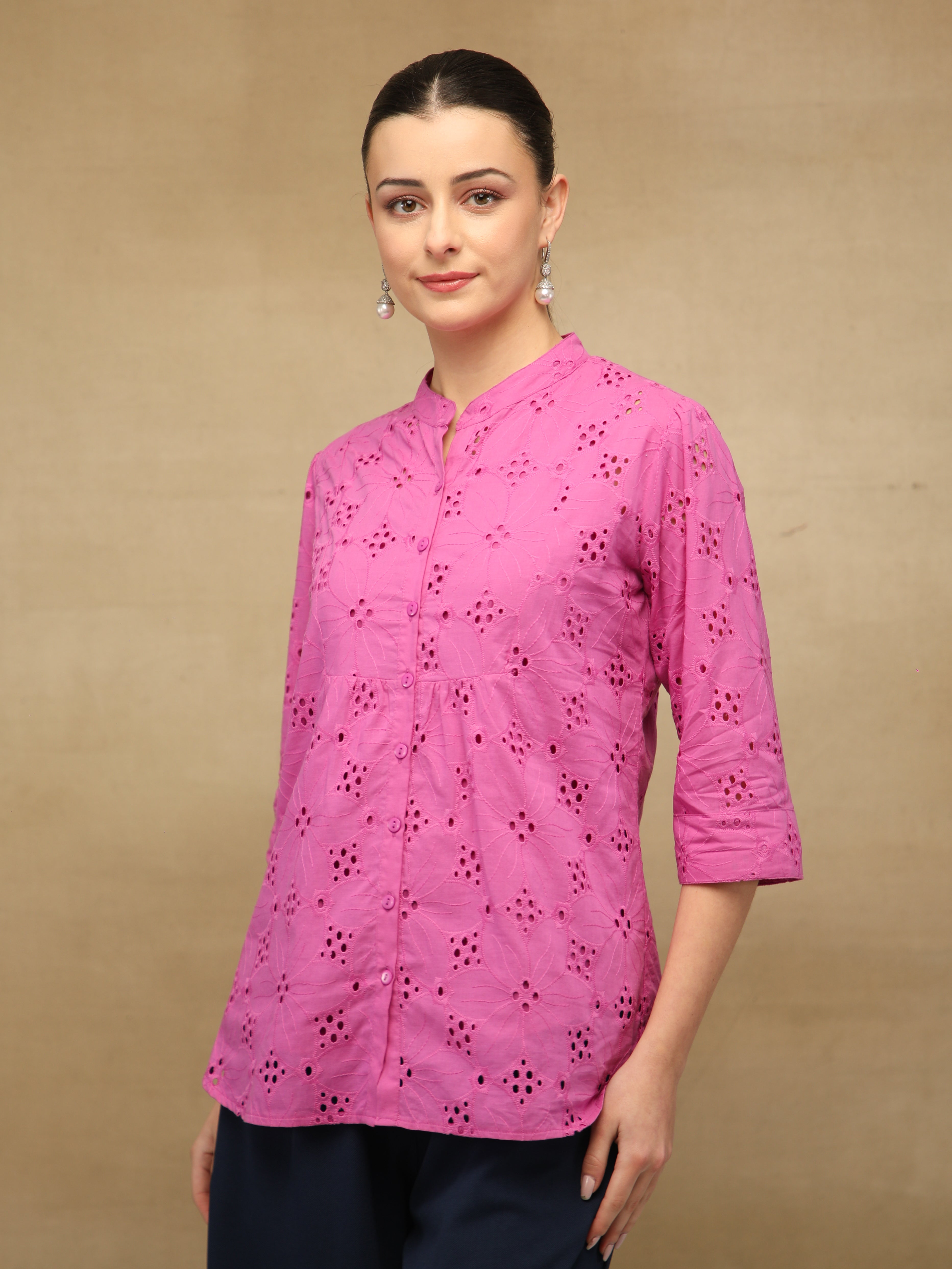 Magenta Schiffli Shirt