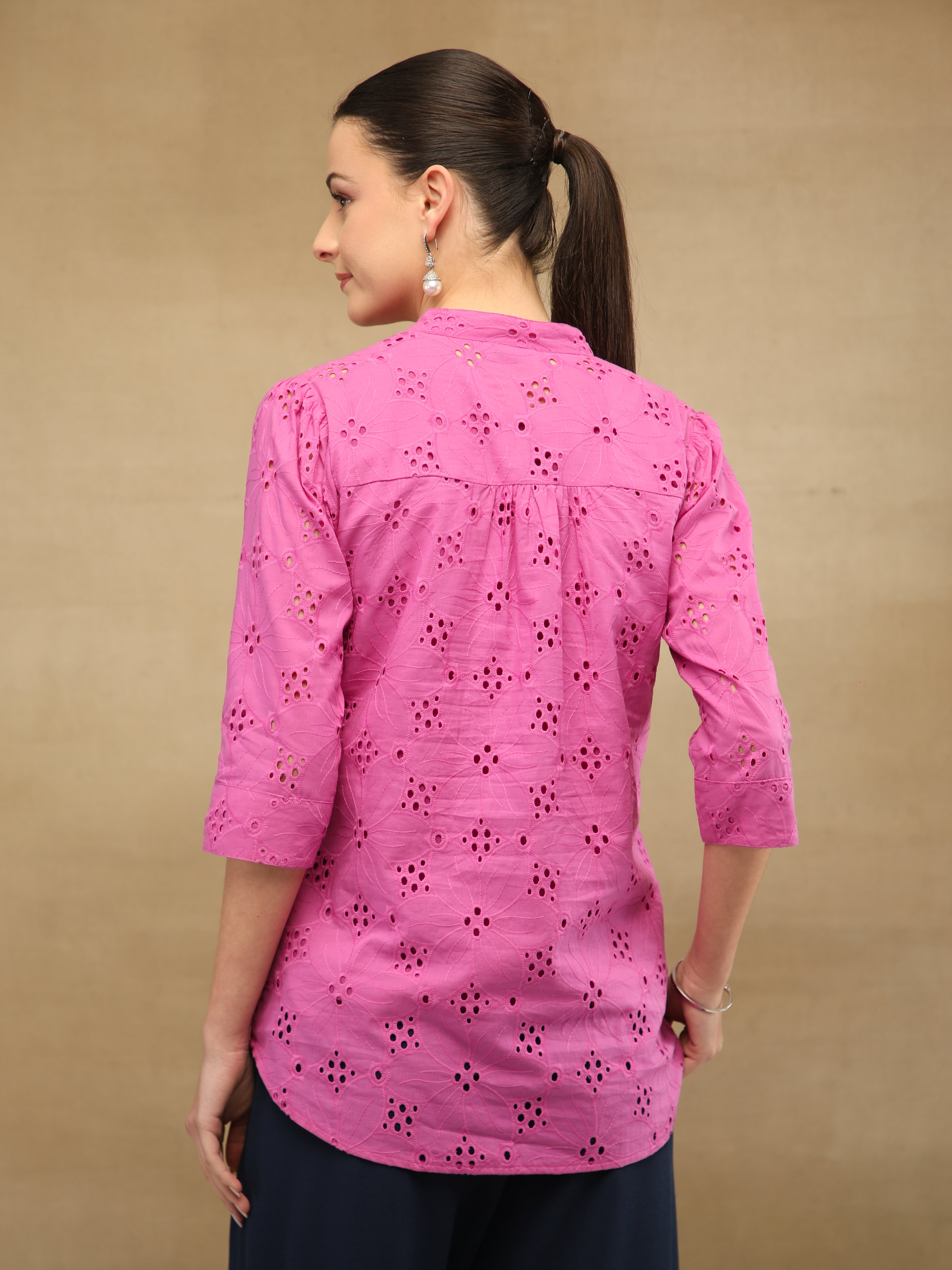 Magenta Schiffli Shirt