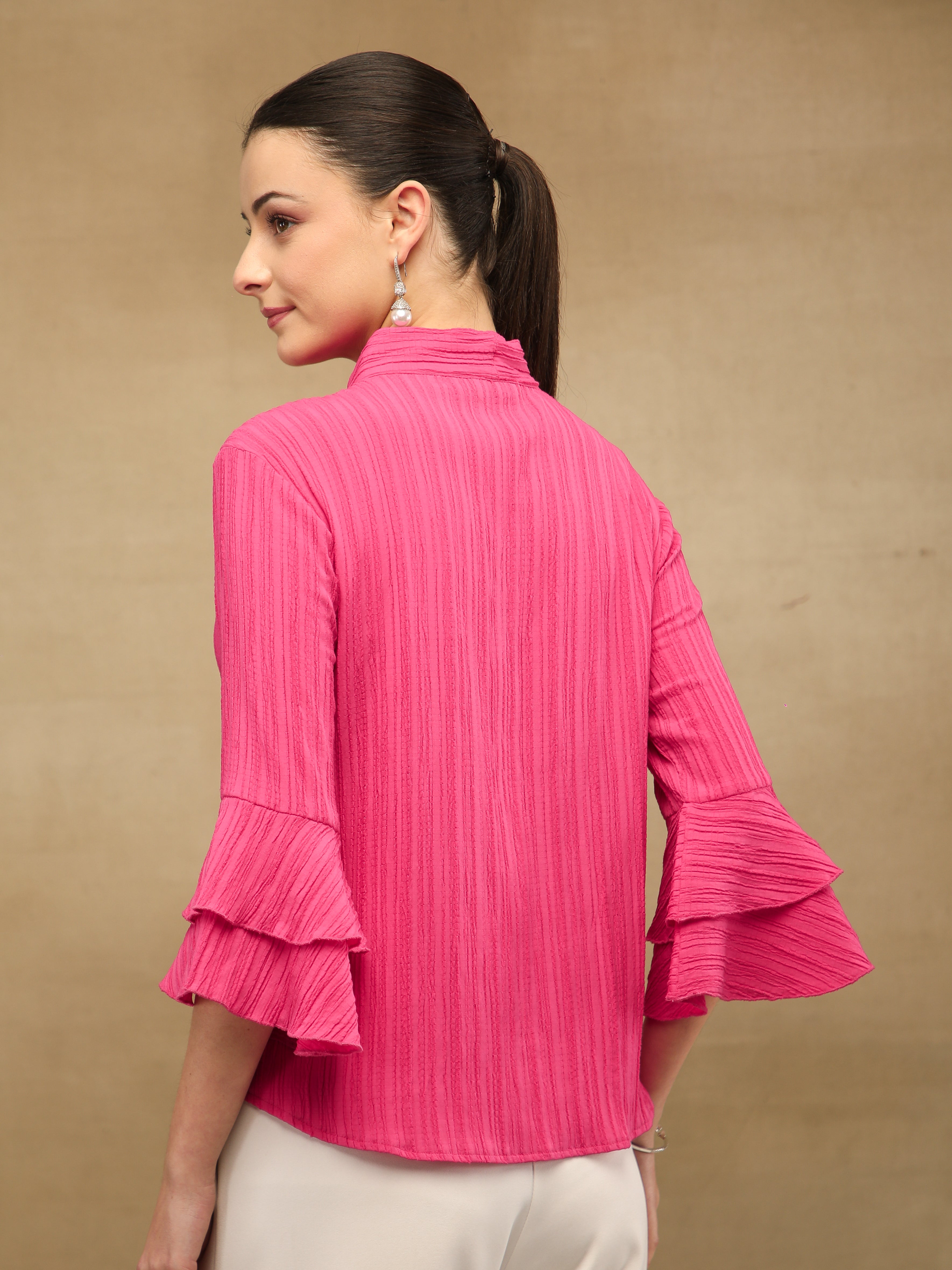 Pleated Bell Sleeve Magenta Top
