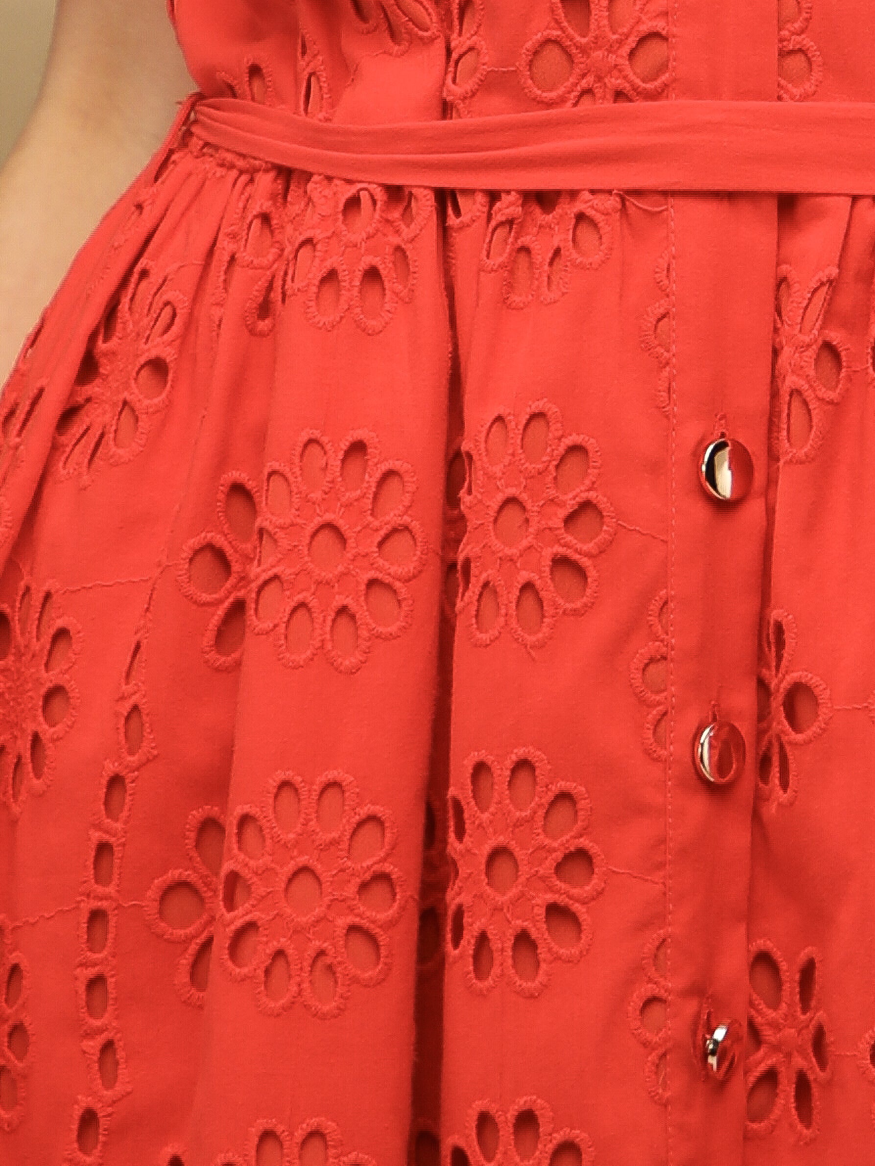 Flame Red Schiffli Flare Short Dress