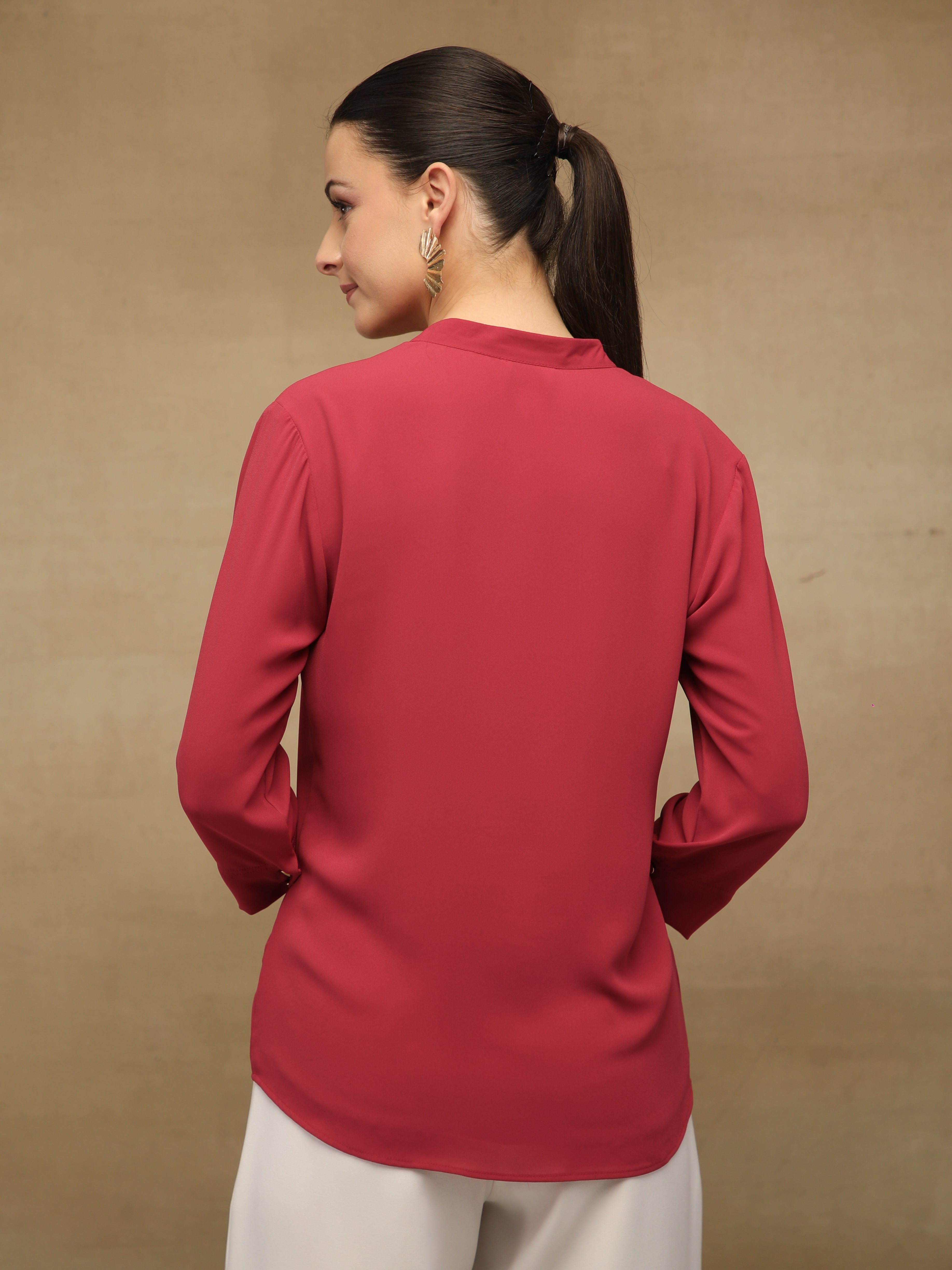 Dual Floral Sequins Red Shirt