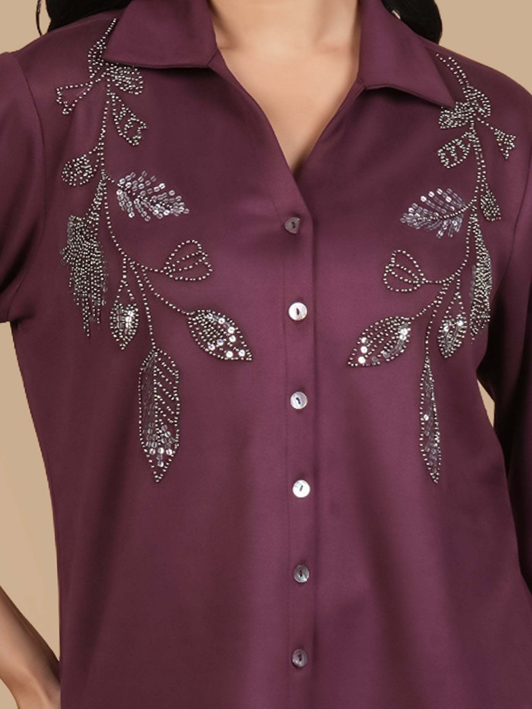 FERN SEQUINS WINE SHIRT