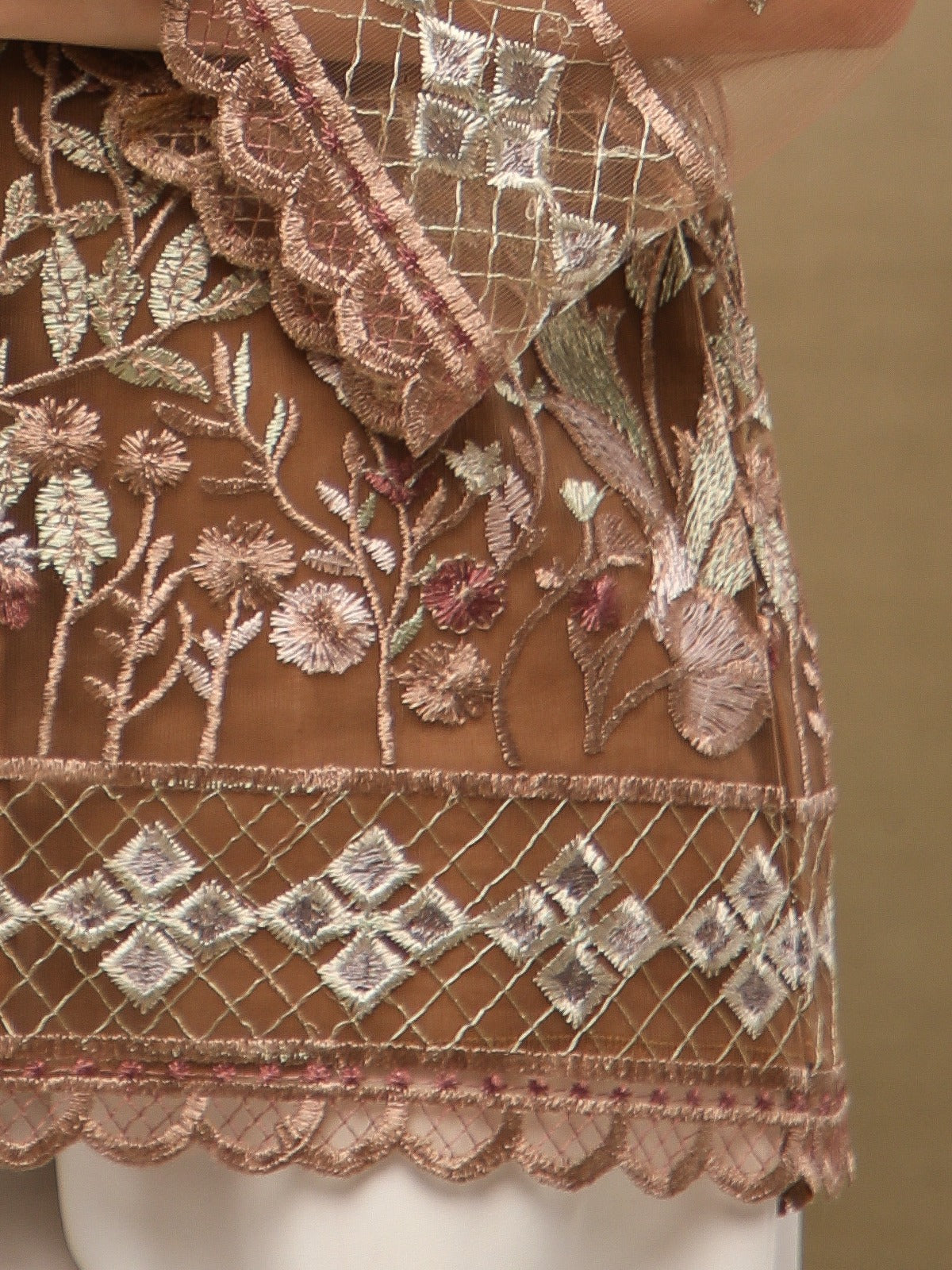 Mocha Bloom Embroidered Sheer Shirt