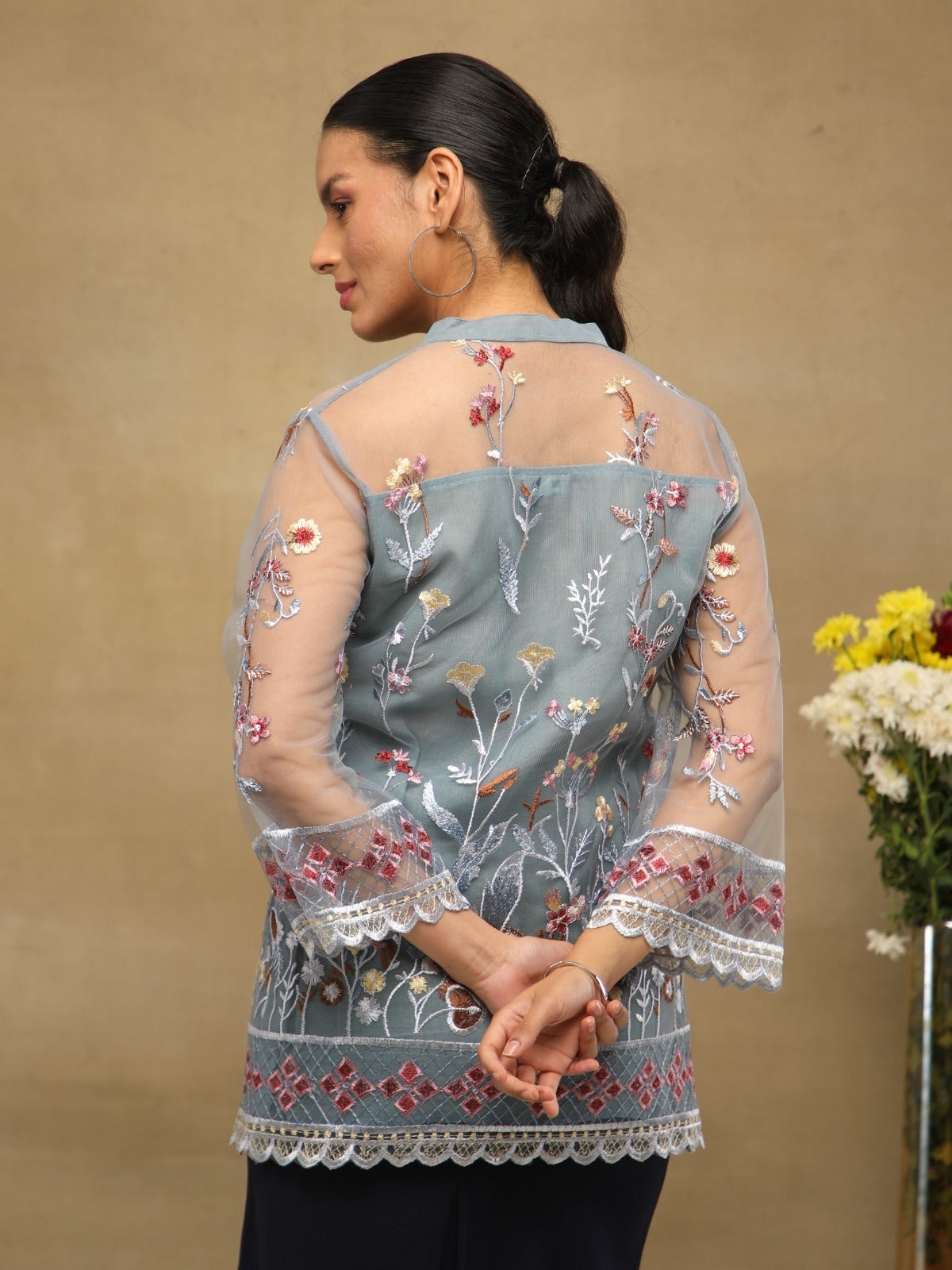 Blue Meadow Embroidered Sheer Shirt