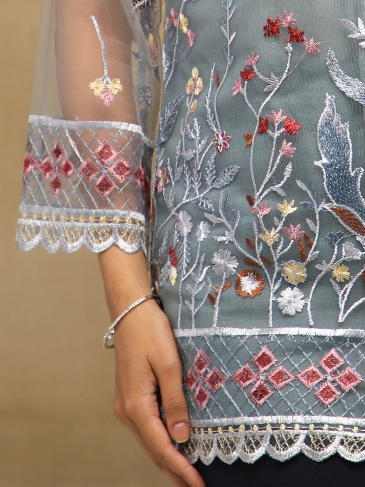 Blue Meadow Embroidered Sheer Shirt