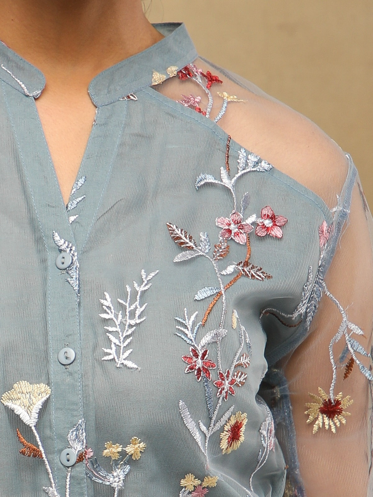 Blue Meadow Embroidered Sheer Shirt