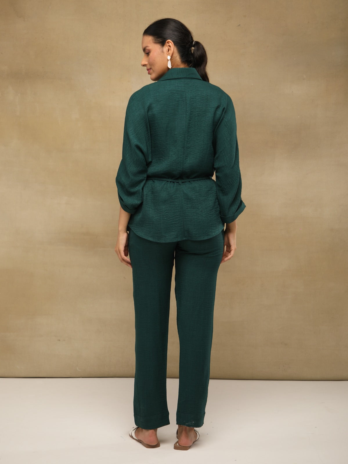 Bottle Green Swarovski Linen Co-ord Set